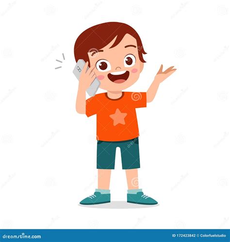 Happy Cute Little Kid Boy Use Phone Stock Vector Illustration Of