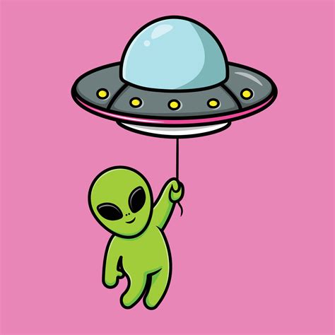 Cute Alien Floating With Ufo Cartoon Vector Icon Illustration Animal