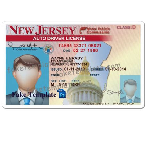 New Jersey Drivers License Template V1 Fake Template