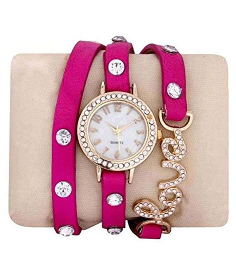 WATCHES FOR WOMEN-GIRLS-LOVE BUCKLE-PINK LEATHER STRAP Price in India: Buy WATCHES FOR WOMEN 