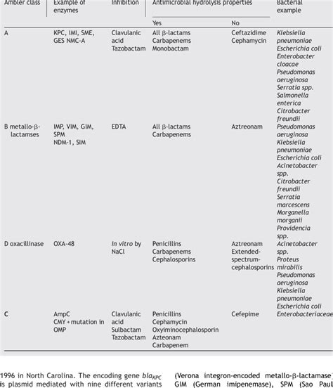 Classes Of Carbapenemases According To Ambler Classification Download Scientific Diagram