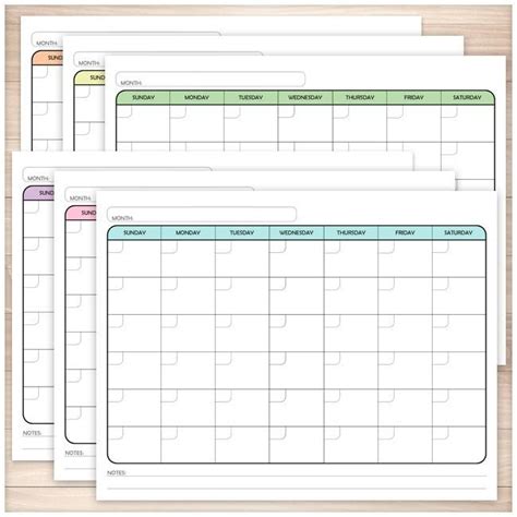Modern Blank Monthly Calendar 6 Full Page Bundle Printable At