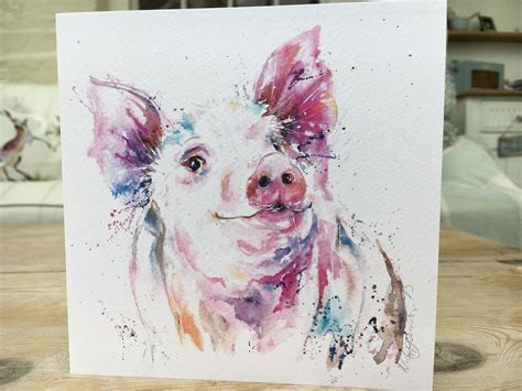 Pig Art Card Percy Pig Coast And Country Art Pig Art Watercolor