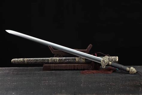 Black Jian Sword Dragon Design Chinese Handmade Folded Steel Blade