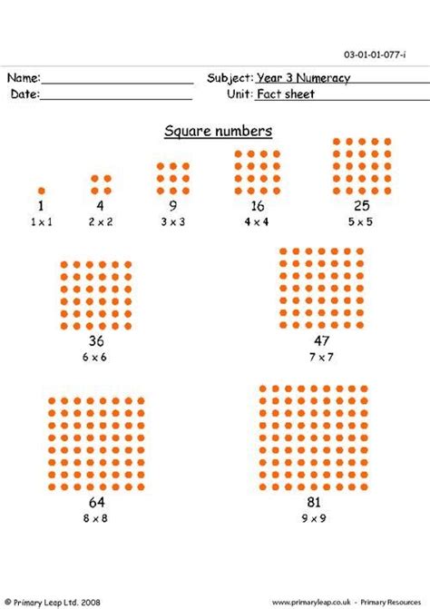 Numeracy Square Numbers Worksheet Uk Basic Math