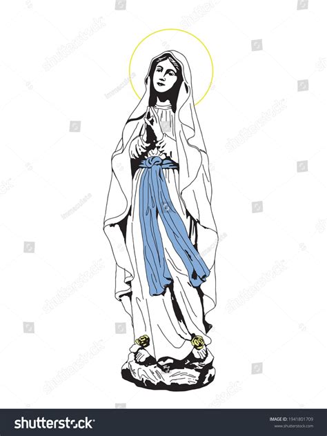 Our Lady Lourdes Illustration Virgin Mary Immagine Vettoriale Stock