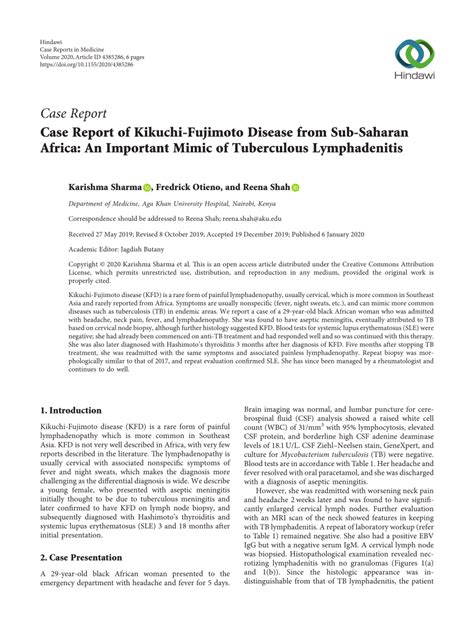 Pdf Case Report Of Kikuchi Fujimoto Disease From Sub Saharan Africa