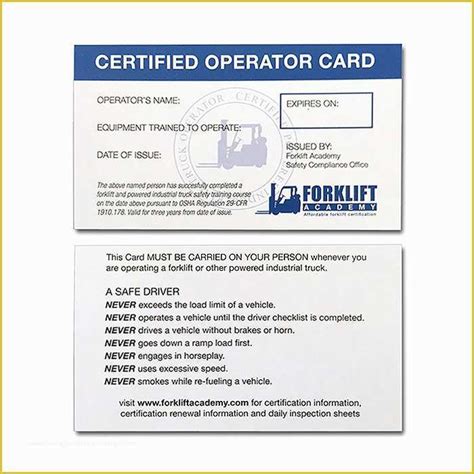 Free programs from osha, state programs, canada, videos, full programs, powerpoint, toolbox talks. Forklift Certification Card Template Free Of forklift Training Cards | Heritagechristiancollege