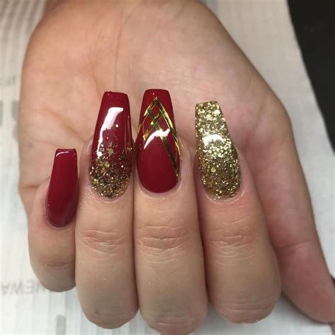 View Red And Gold Christmas Acrylic Nails  Acrylic Nails Tutorial