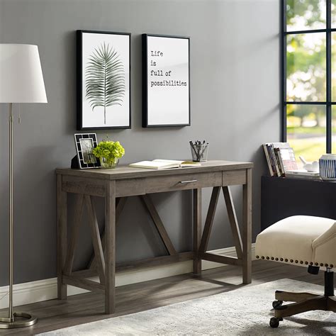 Woven Paths Rustic Farmhouse Computer Writing Desk With Drawer Grey