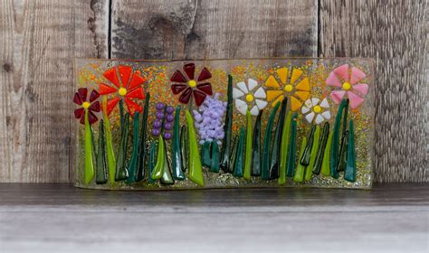 Wild Flower Curved Fused Glass Panel Sun Catcher Spring Etsy Uk