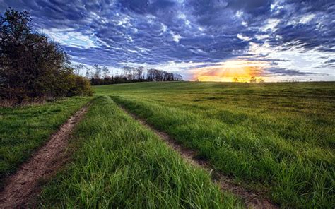 Roads Fields Grass Sky Clouds Sunset Sunrise Hdr Wallpaper 1920x1200