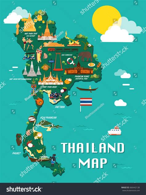 Thailand Map With Colorful Landmarks Illustration Design Thailand Map