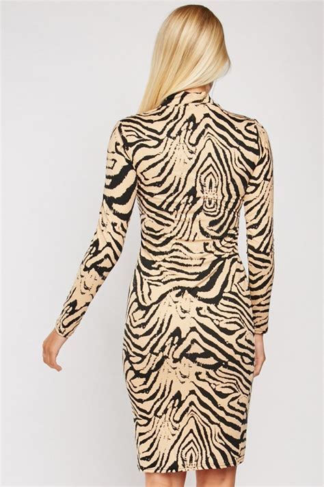 Tiger Print Midi Bodycon Dress Just