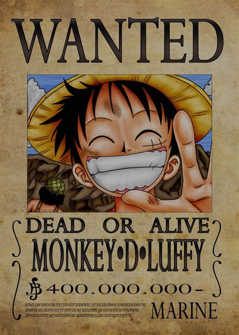 Wanted Of Monkey D Luffy From One Piece Poster By Nicolas Massot