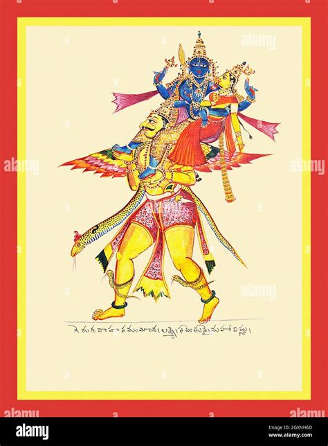 Golden Hued Garuda Bearing Vishnu And Laksmi Stock Photo Alamy