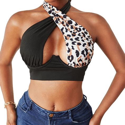 Amazon Com Womens Sexy Criss Cross Halter Wrap Crop Top Sexy Solid Cut Out Back Tie Bandage