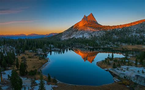 Sunset Mountain Rocky Mountain Top Lake Reflecting In Water Hd Desktop
