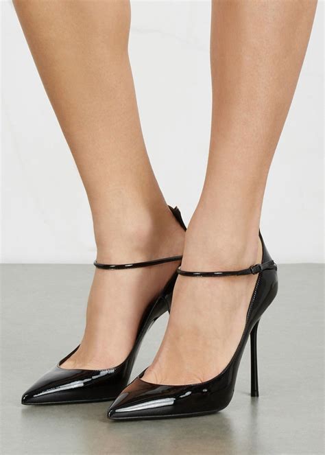 saint laurent black patent leather pumps heel measures approximately 4 5 inches 115mm e