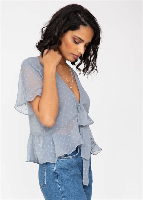 Short Butterfly Sleeve Top In Calm Grey Dots Likemary