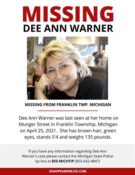 The Disappearance Of Dee Ann Warner Disappeared In 2022 Warner Heartland Tv State Police
