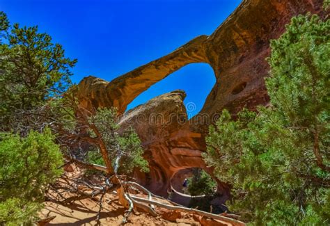 Oblique View Of Double O Arch Arches National Park Utah Moab Us