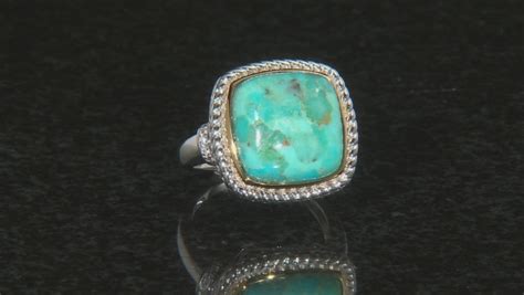 blue turquoise rhodium over silver and 14k gold over silver two tone ring 08ctw nnh305