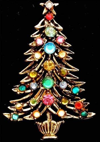 Hollycraft Christmas Tree Vintage Brooch Book Piece Signed Rhinestone