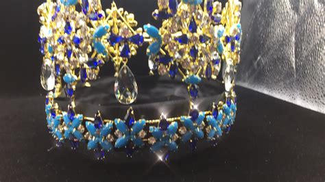 Full Round Crown Miss World Tiara Pageant Blue Stone Tall Crown Buy