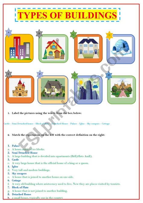 Types Of Buildings Esl Worksheet By Ascincoquinas