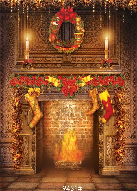 Sjoloon Vinyl Christmas Fireplace Photography Background Computer