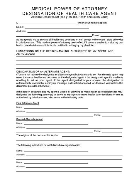 Texas Medical Power Of Attorney Pdf Free Printable Legal Forms