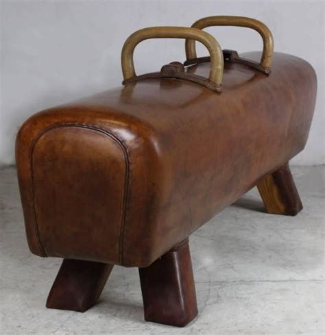 Black leather stool / footstool wood legs pommel horse style retro vintage. 1950s Leather Gym Pommel Horse | 1stdibs.com | Leather ...