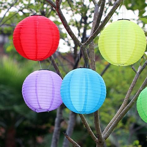 10 Solar Powered Led Light Chinese Nylon Fabric Lantern Lamp Lighting