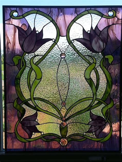 Tulips In Purple Glass Stained Glass Flowers Stained Glass Windows Art Stained