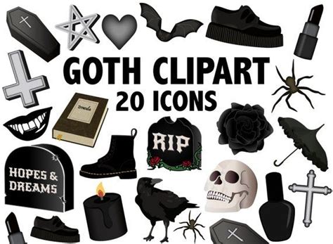 GOTH CLIPART Halloween Printable Icons Gothic Party Icons | Etsy | Clip