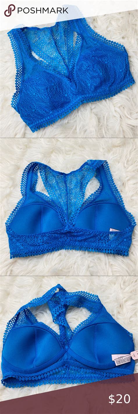 victoria s secret blue lace bralette new with tag bright blue lace with racerback no closure