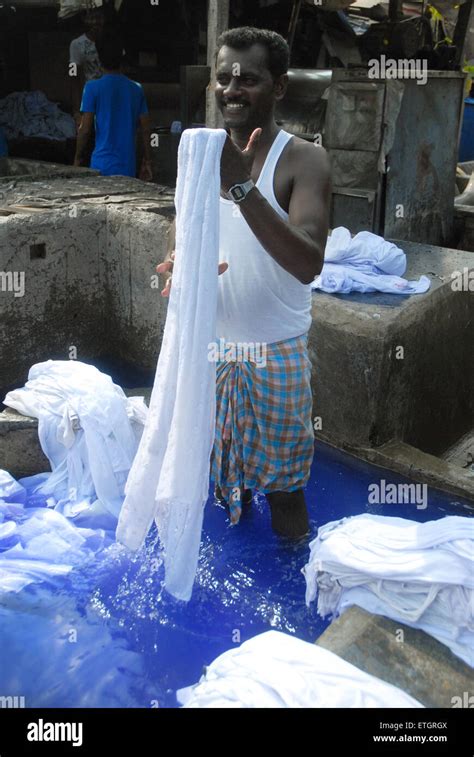 Men Washing Clothes At Mahalaxmi Dhobi Ghat Open Air Laundromat Mumbai Maharashtra India