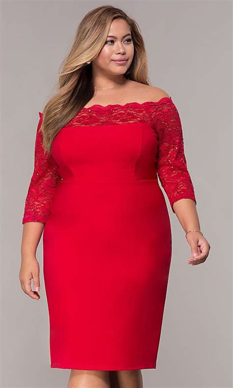 Short Plus Size Red Party Dress With Lace Sleeves Party Dresses With