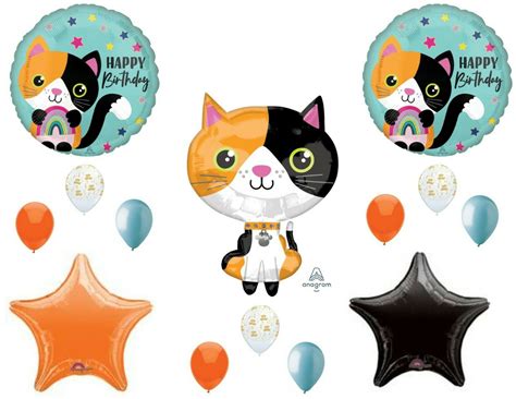 Calico Cat Kitten Happy Birthday Party Balloons Decoration Kitty