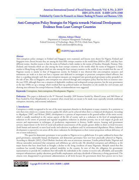 Pdf Anti Corruption Policy Strategies For Nigeria Towards National Development Evidence From