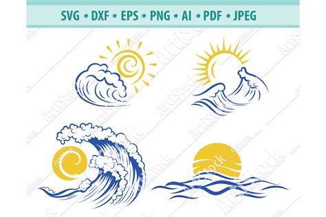 Wave SVG, Sea Waves svg, Ocean Waves svg, Sun Dxf, Png, Eps