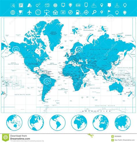 World Map And Flat Globes With Labeling Stock Vector Illustration Of