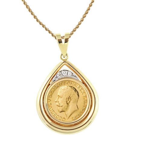 King George V Gold Sovereign Coin In 14k Gold Teardrop Pendant W