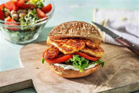 Halloumi Burger With Roasted Red Pepper And Sweet Chilli Sauce Recipe