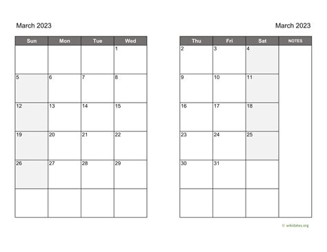 March 2023 Calendar On Two Pages