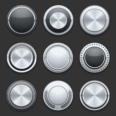 Premium Vector Silver Metal Chrome Vector Buttons Set