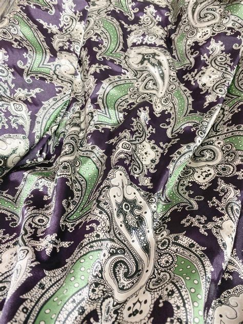 Paisley Floral Print Faux Silk Satin Fabric 48w Etsy