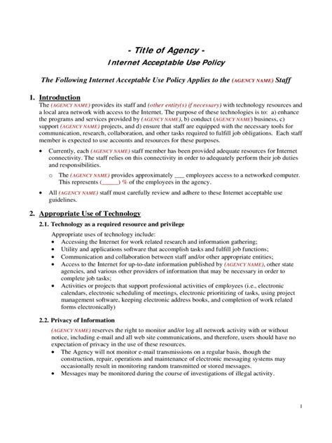 2023 Acceptable Use Policy Template Fillable Printable Pdf And Forms