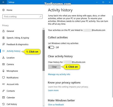 Clear Activity History In Windows 10 Windows 10 Tutorials